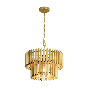 LightFixturesUSA - French Luxury Gold 2 - Tier Metal Drum Cage Chandelier - Chandelier - Brass - 