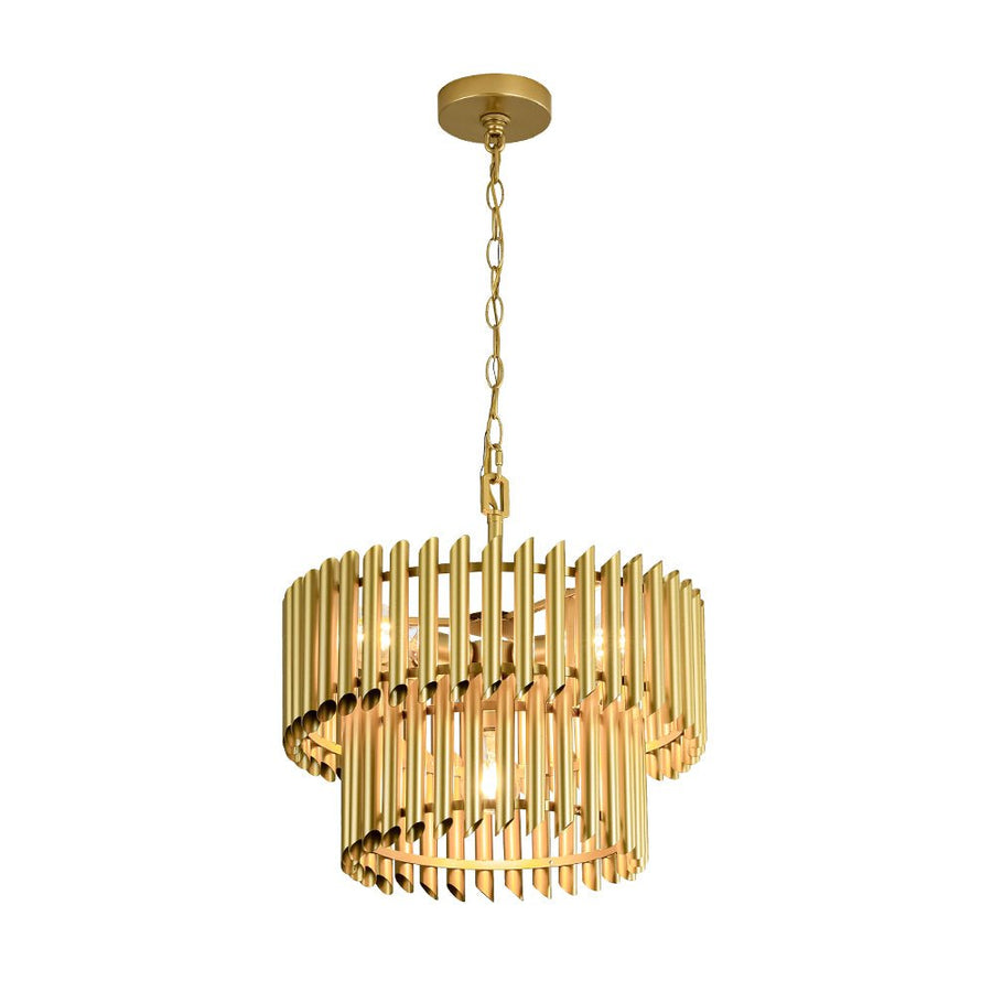 LightFixturesUSA - French Luxury Gold 2 - Tier Metal Drum Cage Chandelier - Chandelier - Brass - 