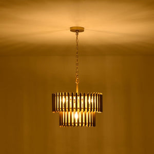 LightFixturesUSA - French Luxury Gold 2 - Tier Metal Drum Cage Chandelier - Chandelier - Brass - 