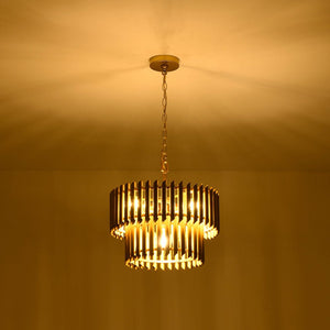 LightFixturesUSA - French Luxury Gold 2 - Tier Metal Drum Cage Chandelier - Chandelier - Brass - 