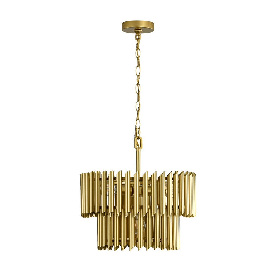 LightFixturesUSA - French Luxury Gold 2 - Tier Metal Drum Cage Chandelier - Chandelier - Brass - 