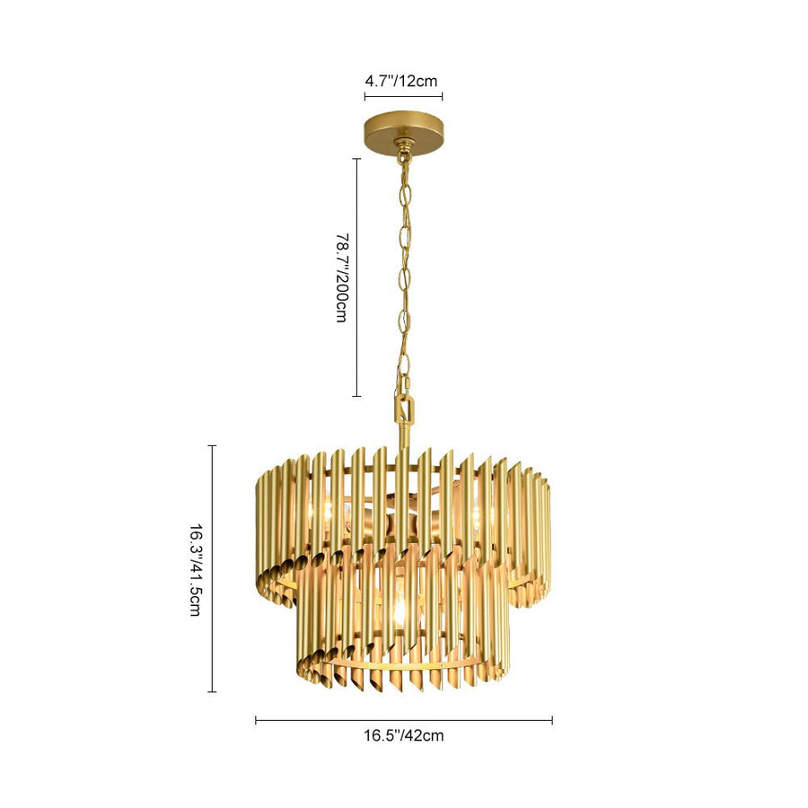 LightFixturesUSA - French Luxury Gold 2 - Tier Metal Drum Cage Chandelier - Chandelier - Brass - 
