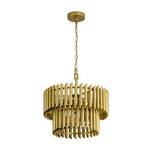 LightFixturesUSA - French Luxury Gold 2 - Tier Metal Drum Cage Chandelier - Chandelier - Brass - 