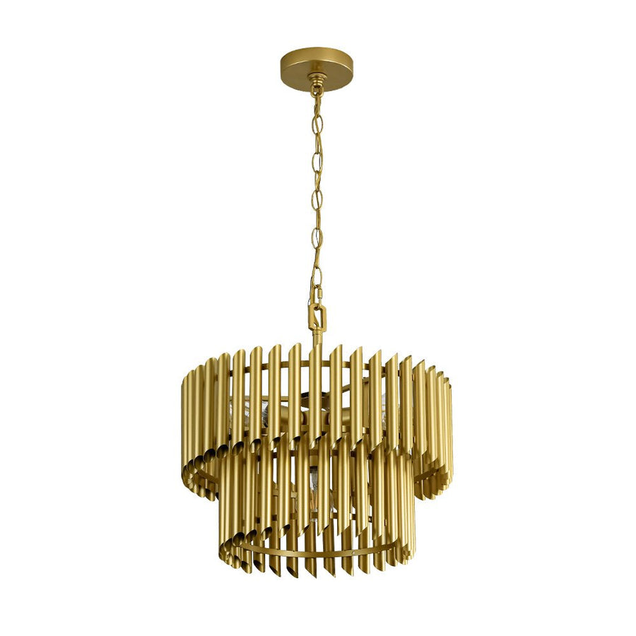 LightFixturesUSA - French Luxury Gold 2 - Tier Metal Drum Cage Chandelier - Chandelier - Brass - 