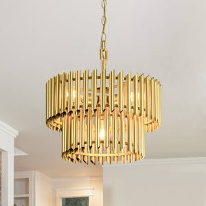 LightFixturesUSA - French Luxury Gold 2 - Tier Metal Drum Cage Chandelier - Chandelier - Brass - 