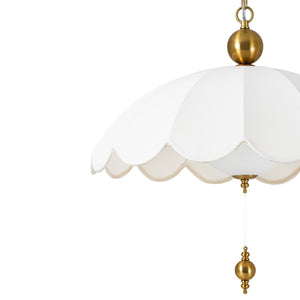 LightFixturesUSA-French Pleated Flower White Fabric Scalloped Cage Pendant-Chandelier-Brass-