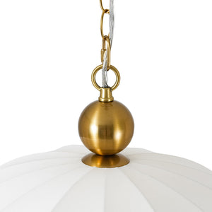 LightFixturesUSA-French Pleated Flower White Fabric Scalloped Cage Pendant-Chandelier-Brass-