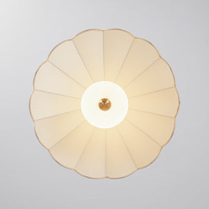 LightFixturesUSA-French Pleated Flower White Fabric Scalloped Cage Pendant-Chandelier-Brass-