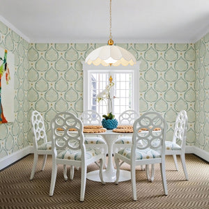 LightFixturesUSA-French Pleated Flower White Fabric Scalloped Cage Pendant-Chandelier-Brass-