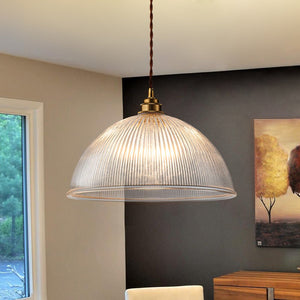 LightFixturesUSA - French Retro 1 - Light Clear Ribbed Glass Dome Pendant - Pendant Light - 11.8 in (Pre - Order & 2 - 3 Weeks) - 