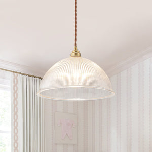 LightFixturesUSA-French Retro 1-Light Clear Ribbed Glass Dome Pendant-Pendant Light-15 in-