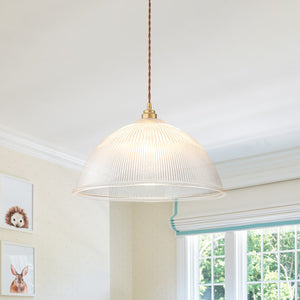 LightFixturesUSA-French Retro 1-Light Clear Ribbed Glass Dome Pendant-Pendant Light-15 in-