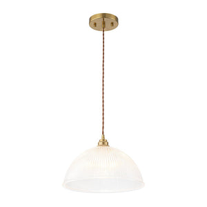 LightFixturesUSA - French Retro 1 - Light Clear Ribbed Glass Dome Pendant - Pendant Light - 15 in (Pre - Order & 2 - 3 Weeks) - 