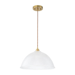 LightFixturesUSA - French Retro 1 - Light Clear Ribbed Glass Dome Pendant - Pendant Light - 15 in (Pre - Order & 2 - 3 Weeks) - 