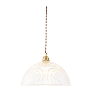 LightFixturesUSA - French Retro 1 - Light Clear Ribbed Glass Dome Pendant - Pendant Light - 15 in (Pre - Order & 2 - 3 Weeks) - 
