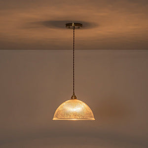 LightFixturesUSA - French Retro 1 - Light Clear Ribbed Glass Dome Pendant - Pendant Light - 15 in (Pre - Order & 2 - 3 Weeks) - 