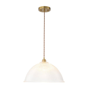 LightFixturesUSA - French Retro 1 - Light Clear Ribbed Glass Dome Pendant - Pendant Light - 15 in (Pre - Order & 2 - 3 Weeks) - 