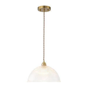 LightFixturesUSA - French Retro 1 - Light Clear Ribbed Glass Dome Pendant - Pendant Light - 15 in (Pre - Order & 2 - 3 Weeks) - 