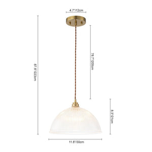 LightFixturesUSA - French Retro 1 - Light Clear Ribbed Glass Dome Pendant - Pendant Light - 15 in (Pre - Order & 2 - 3 Weeks) - 