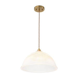 LightFixturesUSA - French Retro 1 - Light Clear Ribbed Glass Dome Pendant - Pendant Light - 15 in (Pre - Order & 2 - 3 Weeks) - 