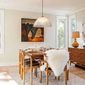 LightFixturesUSA - French Retro 1 - Light Clear Ribbed Glass Dome Pendant - Pendant Light - 15 in (Pre - Order & 2 - 3 Weeks) - 