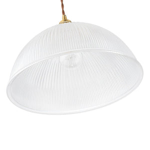 LightFixturesUSA - French Retro 1 - Light Clear Ribbed Glass Dome Pendant - Pendant Light - 15 in (Pre - Order & 2 - 3 Weeks) - 