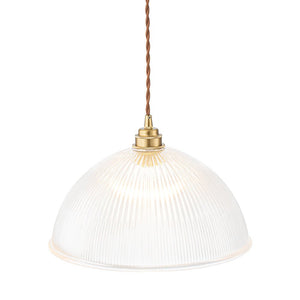 LightFixturesUSA - French Retro 1 - Light Clear Ribbed Glass Dome Pendant - Pendant Light - 15 in (Pre - Order & 2 - 3 Weeks) - 