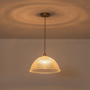 LightFixturesUSA - French Retro 1 - Light Clear Ribbed Glass Dome Pendant - Pendant Light - 15 in (Pre - Order & 2 - 3 Weeks) - 