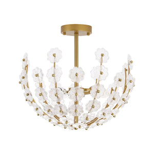 LightFixturesUSA - French Sculpture Brass Bloom Glass Floral Semi Flush Mount - Ceiling Light - Gold - 