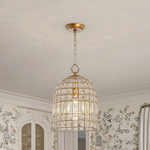 LightFixturesUSA - French Shabby Chic Antique Brass Crystal Cage Chandelier - Chandelier - Brass - 