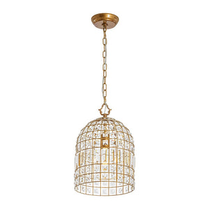 LightFixturesUSA - French Shabby Chic Antique Brass Crystal Cage Chandelier - Chandelier - Brass - 