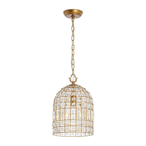 LightFixturesUSA - French Shabby Chic Antique Brass Crystal Cage Chandelier - Chandelier - Brass - 