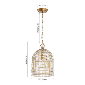 LightFixturesUSA - French Shabby Chic Antique Brass Crystal Cage Chandelier - Chandelier - Brass - 
