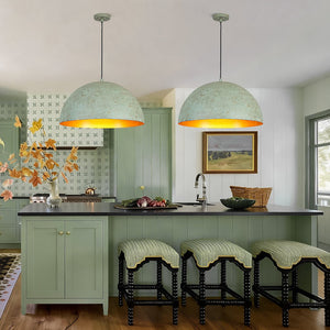 LightFixturesUSA - French Shabby Chic Weathered Patina Green Oversized Dome Pendant - Pendant Light - 23.6 in - 