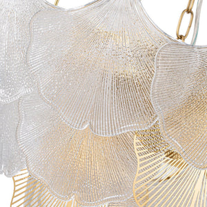 LightFixturesUSA-French Tiered Ginkgo Leaf Textured Glass Round Chandelier-Chandelier-Chrome-
