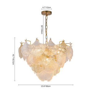 LightFixturesUSA-French Tiered Ginkgo Leaf Textured Glass Round Chandelier-Chandelier-Chrome-