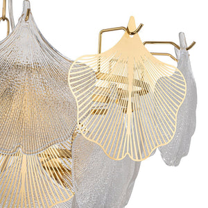 LightFixturesUSA-French Tiered Ginkgo Leaf Textured Glass Round Chandelier-Chandelier-Chrome-