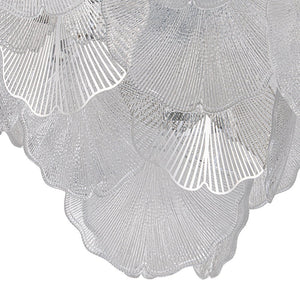 LightFixturesUSA-French Tiered Ginkgo Leaf Textured Glass Round Chandelier-Chandelier-Chrome-