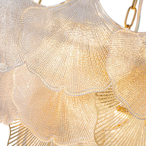 LightFixturesUSA-French Tiered Ginkgo Leaf Textured Glass Round Chandelier-Chandelier-Chrome-