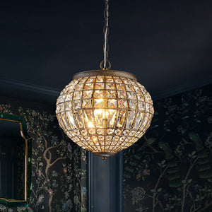 LightFixturesUSA-French Vintage Bronze Glam Crystal Globe Chandelier-Chandelier-13.8 in W * 13.4 in H-
