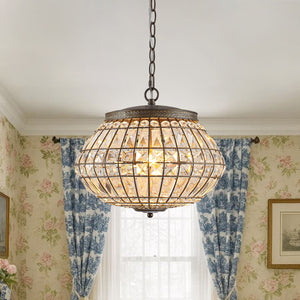 LightFixturesUSA-French Vintage Bronze Glam Crystal Globe Chandelier-Chandelier-15.0 in W * 11.0 in H-