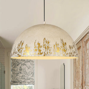 LightFixturesUSA - French Vintage Weathered Gilded Oversized Iron Dome Pendant - Pendant Light - Black Gilding - 