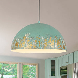 LightFixturesUSA - French Vintage Weathered Gilded Oversized Iron Dome Pendant - Pendant Light - Patina Teal (Exclusive Offer) - 