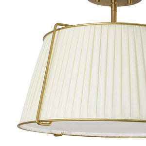 LightFixturesUSA-French Wide Pleated Fabric Drum Cage Brass Semi Flush Mount-Ceiling Light-Brass-