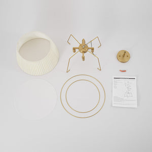 LightFixturesUSA-French Wide Pleated Fabric Drum Cage Brass Semi Flush Mount-Ceiling Light-Brass-