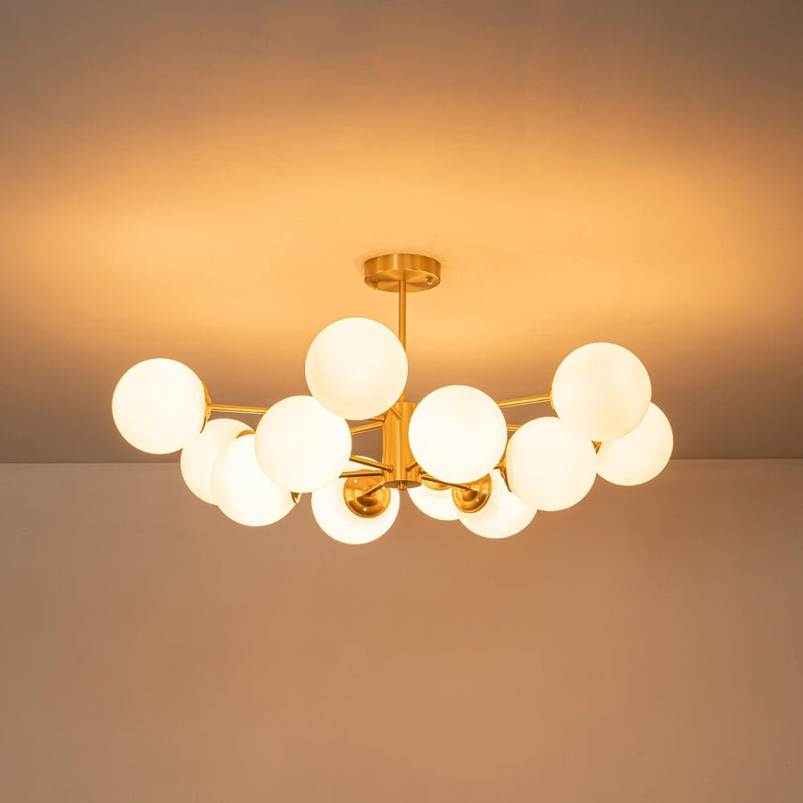 LightFixturesUSA - Frosted Glass Bubble 2 - Tier Sputnik Semi Flush Chandelier - Chandelier - Brass - 