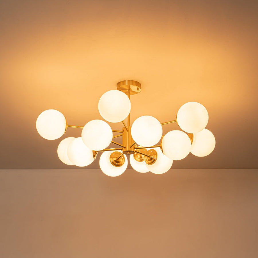 LightFixturesUSA - Frosted Glass Bubble 2 - Tier Sputnik Semi Flush Chandelier - Chandelier - Brass - 