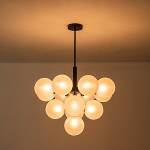 LightFixturesUSA-Frosted Ribbed Glass Bubble Chandelier-Chandelier-13-Lt/Black-