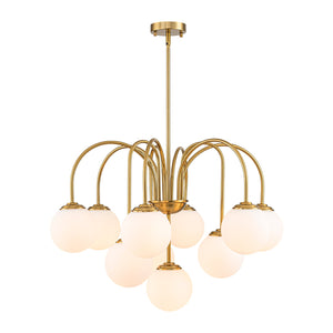 LightFixturesUSA-Funky 10-Light Tiered Round Opal Glass Globe Bubble Chandelier-Chandelier-Brass-