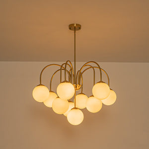 LightFixturesUSA-Funky 10-Light Tiered Round Opal Glass Globe Bubble Chandelier-Chandelier-Brass-